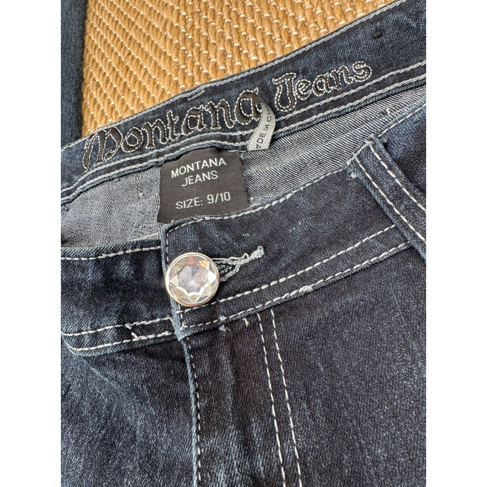 Montana Jeans Rhinestone Embellished Y2K Style Low Rise Skinny 9/10 Dark Wash - Picture 5 of 6